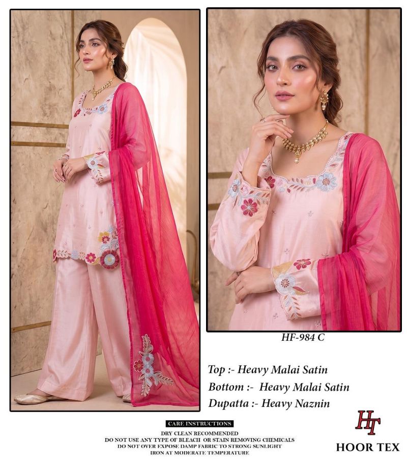 Hoor Tex 984 A To D Malai Satin Embroidery Salwar Kameez 